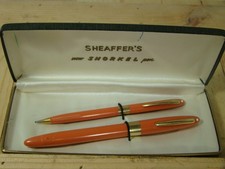  Scheaffer Snorkel Pen/Pencil set W/case in RARE Mandarin Orange color Med Nib picture
