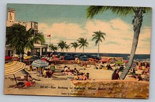 Sun Bathing At Surfside Miami Beach Florida FL c1930 Linen Vintage Postcard picture