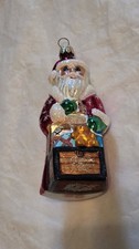 Vintage  1996 Christopher Radko Santa w Gift Box Christmas Ornament  picture