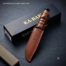 KA-BAR USMC 1217 Straight Edge Fighting Combat Knife Leather Handle & Sheath NEW picture