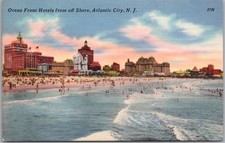 c1940s ATLANTIC CITY New Jersey LINEN Postcard BEACH SCENE 