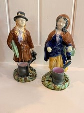 Pair of Antique Majolica Match Holders, Late Victorian Figural Vestas c. 1890s picture