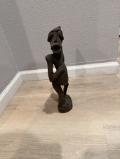 10 1/2” TALL AFRICAN HAND CARVED WOOD FEMALE/PREGNANT STATUE picture