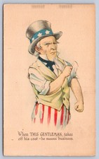 K67/ Interesting Postcard c1910 Uncle Sam Roll Up Sleeves America Patriotic 35 picture