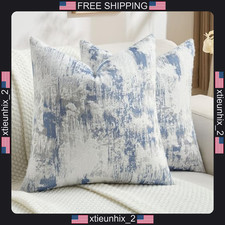 Faux Cashmere Pillow Covers 18x18 Inch Pack of 2 Blue White Decorative Cushion picture