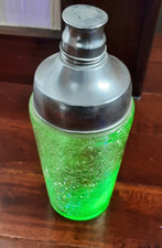 Vintage Art Deco Uranium Crackle Glass Cocktail Shaker for drinks cabinet bar picture