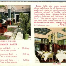 c1910s Manhattan Square Hotel Postcard, New York City, NY Lobby Grill Rates picture