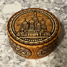 Vintage Russian Lacquered Wood Trinket Box St Basil’s Cathedral Moscow Signed picture