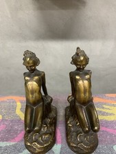 RARE 1927 ART DECO ARMOR BRONZE NUDE FEMALE NYMPH BOOKENDS picture