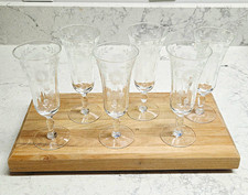 Mid 1900's Vintage Clear Floral Etched Champagne Flutes Set of 6 picture
