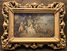 Vintage Italian Florentine Framed Artwork Colored Collotype Printed on Silk  6x8 picture