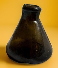 Antique Amber Glass Ink Bottle, Dark Amber/Brown, Pontil Mark picture
