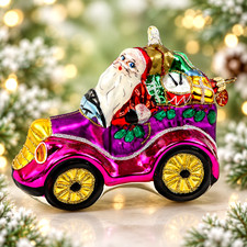 Christopher Radko vintage Santa glass ornament COMIN TO TOWN #973680 purple 1997 picture