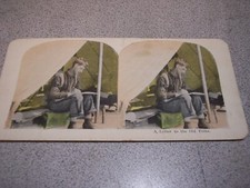 WW I Soldier Writing Home Stereoview 1918 Lithograph Card picture