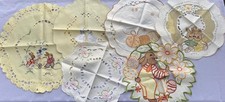 9 Vintage Round Doilies Easter Spring Bunny Flowers Various Sizes Lot 01 picture