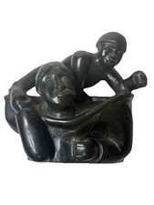 Carved Inuit Soapstone Sculpture Devidealok Father Carrying Son picture