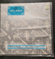 Vintage Wedding Bridal Shower Gift Wrapping Paper Art Deco MCM USA Silver Retro picture