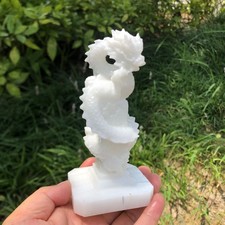 1pc Natural White marble Quartz Carved Crystal Dragon Skull Reiki Decor picture