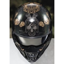 Scorpion EXO Covert X Kalavera Helmet Gold Skull Skeleton Graphic Matte Black picture