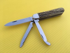 J A HENCKELS FRIODUR  2107  FOLDING HUNTING KNIFE  STAG HANDLE  SOLINGEN GERMANY picture