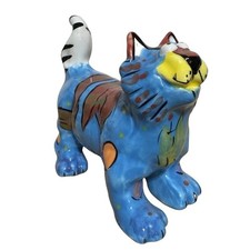 Vintage Ganz Bella Casa Ceramic Cat Figurine Dottie Dracos Artsy Blue Tiger 8