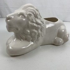 VTG 1970s White Ceramic Lion Planter 12”x 6 1/2”Whittier Potteries Signed.  M picture