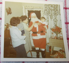 SANTA CLAUS + FRIEND Child FOUND PHOTO Christmas Color Portrait VINTAGE-1960's picture