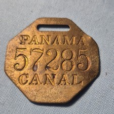 Authentic Antique Panama Canal Employee Identification Metal Check Tag ID Card picture