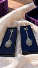 Vintage Rawcliffe Pewter Souvenir Spoons Equestrian Horse Figurine Lot of 2 Box picture