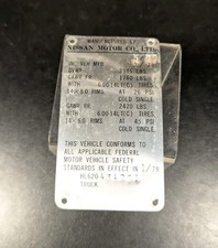 1979 Datsun Nissan Pickup Truck 620 Identification Metal Plaque picture