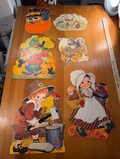 THANKSGIVING CARTOON DIE CUT WALL BULLETIN BOARD DECORATIONS LOT OF 6 VINTAGE #3 picture