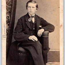 c1870s Reading PA CdV Photo Handsome Boy Suit Bowtie Saylor Studio Portrait 4