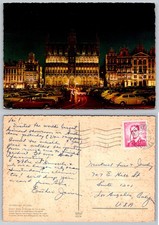 1973 Brussels Grand Place Night View Postcard Belgium Vintage Cars picture