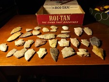 Large Lot Flint Arrowhead Illinois Native Farm Field Spear Points Arrow  picture
