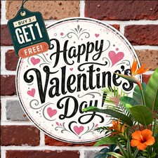 Happy Valentines Day Romantic Cupids Red Hearts Round Metal Tin Sign Plaque picture
