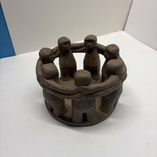 Vintage Penco Circle Of Friends 7 Jar Candle Holder Folk Art Speckled Pottery picture