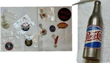 Vintage Lot of 10 Old Pins Red Cross Unions Mini Metal Pepsi Advertising Bottle  picture