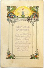 Vintage 1921 New Year Greetings Postcard - Art Nouveau Candle Poem - Posted picture