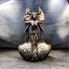 Art Nouveau pewter or silvered metal vase depicting a winged female figure picture