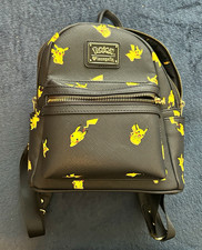 Loungefly Pokémon Pikachu Black/Yellow Faux Leather Mini Backpack w/ Pockets picture