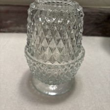 Vintage Indiana Glass Fairy Lamp Lite Clear Diamond Point Candle Holder 2 pc Set picture