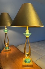 VTG PAIR HIVO VAN TEAL GREEN LUCITE STACK LAMPS MCM GORGEOUS picture