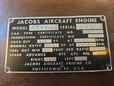 Jacobs Aircraft Engine Model R755-A2 Data Plate picture