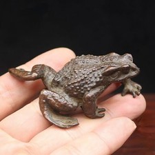 Chinese Pure Bronze Antique Battered Brass Gold Toad Tea Pet Decorations picture