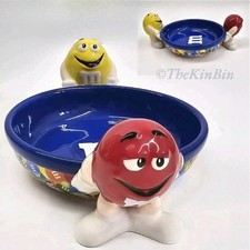 Rare M&M's Red And Yellow Buddies Blue Ceramic Candy Dish Collectible Mars 2008 picture