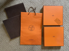 HERMES Empty Shopping Bag 17x11 (2) 10x10 Box Sq Authenticity Plastic Card LOT picture