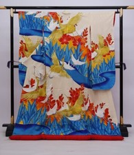 Japanese Kimono Uchikake Wedding Dress Bridal Costum Cranes Embroidery 9077 picture