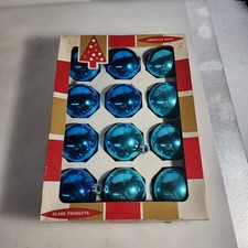 Vintage Coby Royal Blue Glass Christmas Tree Balls Ornaments Original Box 12 picture