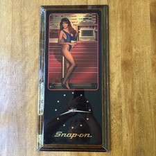 Snap On Tools Vintage Pinup Girl Brunette Wood Wall Clock 12” x 24