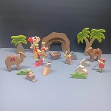 Maxim Woodland Fantasies Deluxe Nativity Wooden Montessori Childs Play Set 19pc picture